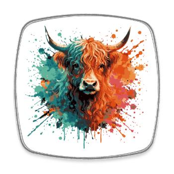 Peinture aquarelle de bétail des Highlands – Art animalier en couleur éclaboussée - Magnet carré - blanc - Devant