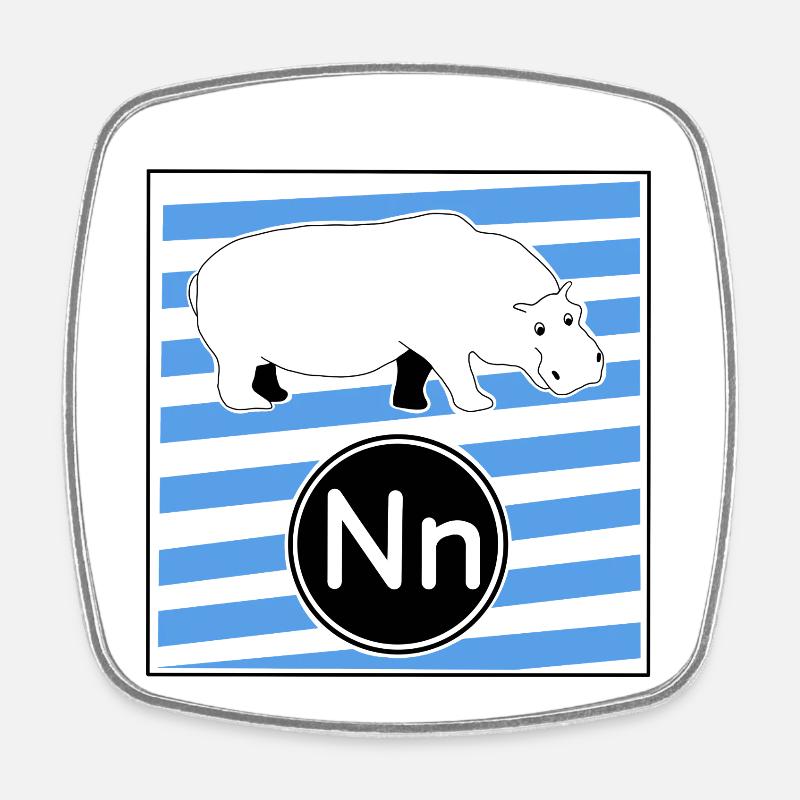 Ni for Hippopotamus - Square fridge magnet - white
