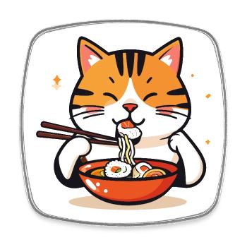 Soupe de nouilles Ramen Chaton Délice Sushi Chat - Magnet carré - blanc - Devant