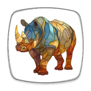 Mosaic Rhinoceros Powerful Stained Glass Design - Square fridge magnet - white - Front
