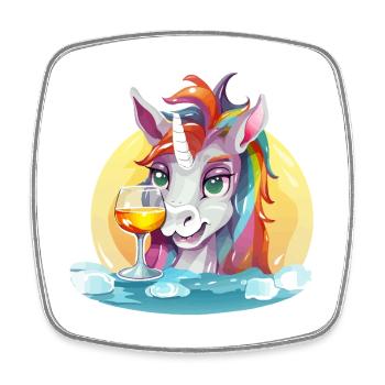 Colorful Unicorn with Wine - Square fridge magnet - white - Front