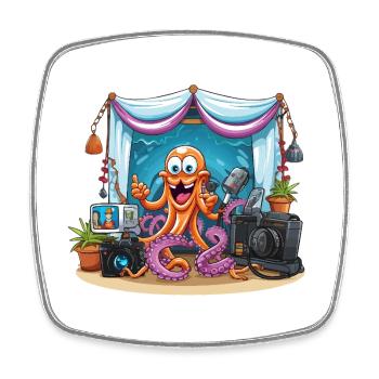 Octopus influencer on stage - Square fridge magnet - white - Front