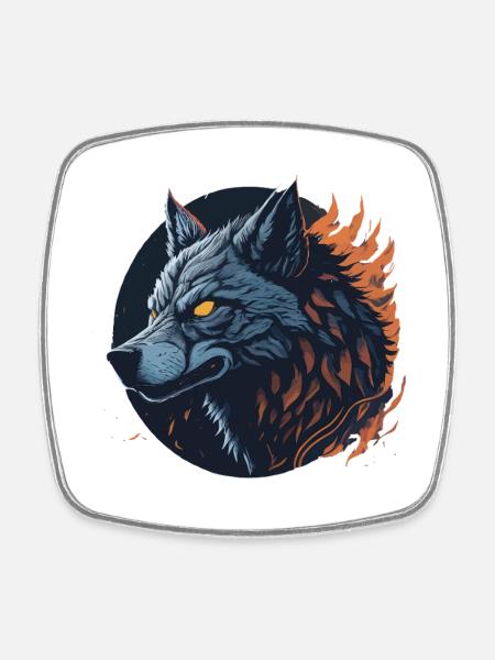 Night Wolf - Square fridge magnet - white
