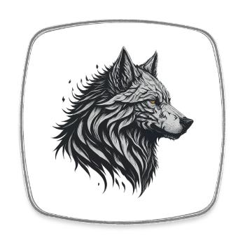 Geometrischer Schwarzer Wolf - Viereckiger Kühlschrankmagnet - Weiß - Vorne