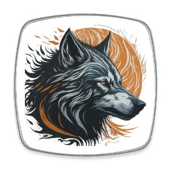 Schwarzer Wolf unter dem goldenen Mond - Viereckiger Kühlschrankmagnet - Weiß - Vorne
