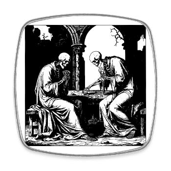 Skeletons play cards - Square fridge magnet - white - Front