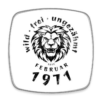 55. Geburtstag Wild, frei, ungezähmt seit 02/1971 - Viereckiger Kühlschrankmagnet - Weiß - Vorne