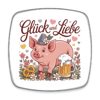Glück und Liebe Schwein mit Bier - Viereckiger Kühlschrankmagnet - Weiß - Vorne