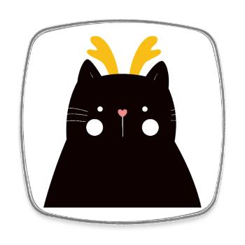 Schwarze Katze mit goldenen Geweihen - Viereckiger Kühlschrankmagnet - Weiß - Vorne