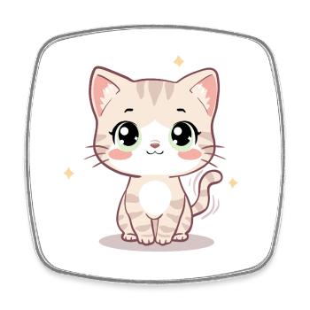 Niedliche Kawaii-Katzenillustration – Chibi-Kätzchen - Viereckiger Kühlschrankmagnet - Weiß - Vorne