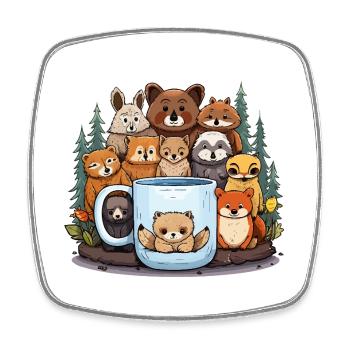 Forest animals around cups - Square fridge magnet - white - Front