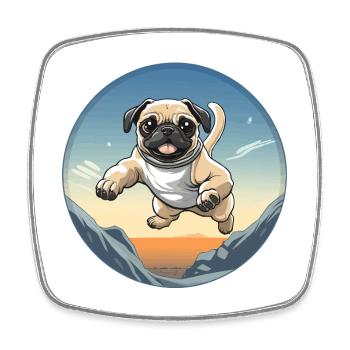 Pug Sprung über Berglandschaft - Viereckiger Kühlschrankmagnet - Weiß - Vorne