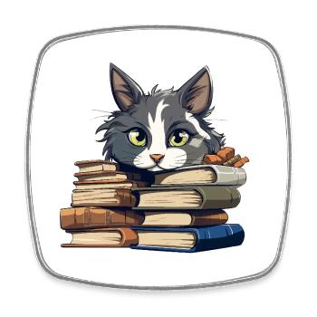 Bücherstapel Katze Bibliophile - Viereckiger Kühlschrankmagnet - Weiß - Vorne