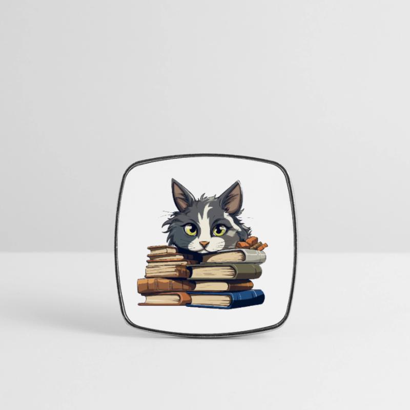 Book Stack Cat Bibliophile Square fridge magnet