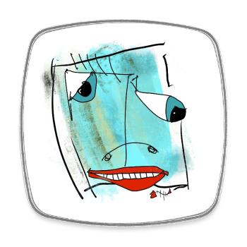 Abstract Face Design Watercolor - Square fridge magnet - white - Front