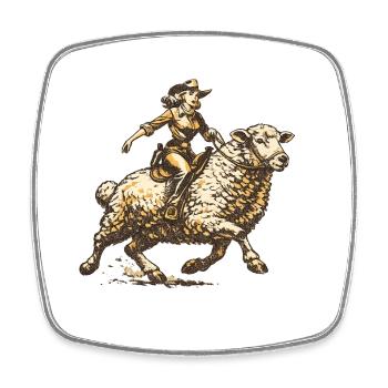 Western Rider on Sheep - Square fridge magnet - white - Front