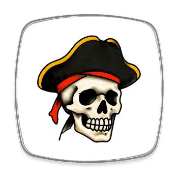 Klassischer Tattoo-Piratenschädel - Viereckiger Kühlschrankmagnet - Weiß - Vorne
