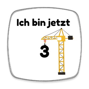 3rd Birthday Kids Shirt – Construction Crane Motif - Square fridge magnet - white - Front