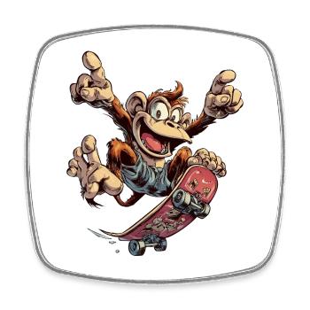 Skater Affe Cooles Comic Design im Streetwear Look - Viereckiger Kühlschrankmagnet - Weiß - Vorne