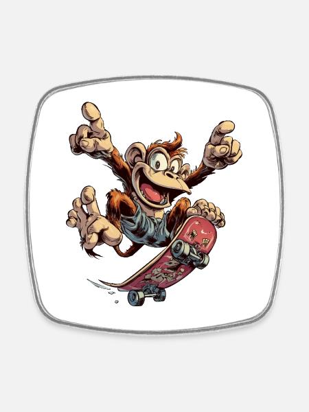 Skater Monkey : design de bande dessinée cool dans un look streetwear - Magnet carré - blanc