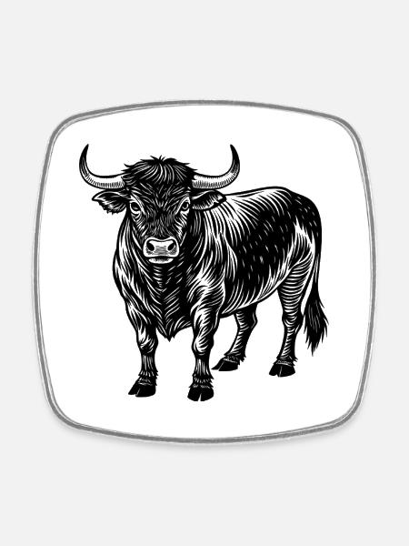 Angus bull - Square fridge magnet - white