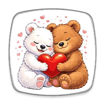 Bears in love with heart – Valentine's Day motif - Square fridge magnet - white - Front