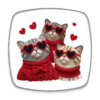 Valentine's cats with heart glasses and sweaters - Square fridge magnet - white - Front