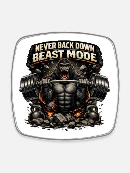 Beast Modus Kraftgorilla - Square fridge magnet - white