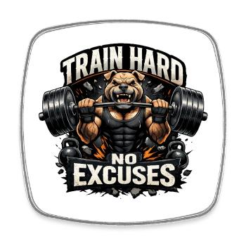 Train Hard No Excuses - Square fridge magnet - white - Front