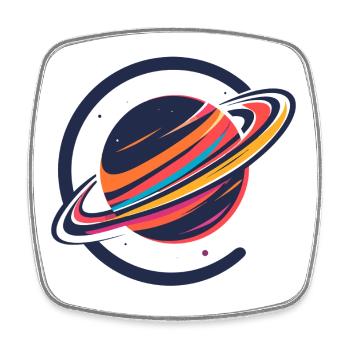 Colorful Planet with Rings Outer Space Motif - Square fridge magnet - white - Front