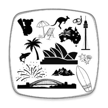 Sydney in symbols - Viereckiger Kühlschrankmagnet - Weiß - Vorne