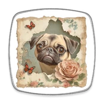 Mops Vintage - Viereckiger Kühlschrankmagnet - Weiß - Vorne