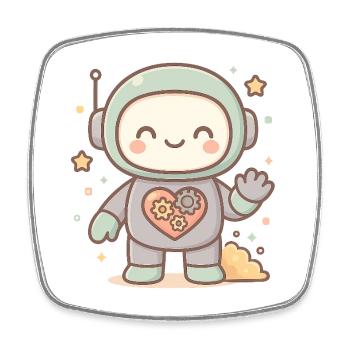 Kawaii-Roboter mit mechanischem Herzen - Viereckiger Kühlschrankmagnet - Weiß - Vorne