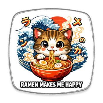 Ramen Noodles Cat Lover Retro Kawaii Cats - Square fridge magnet - white - Front