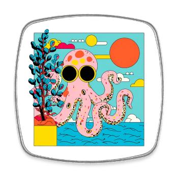 Pink Octopus in Summer Pop Art Style - Square fridge magnet - white - Front