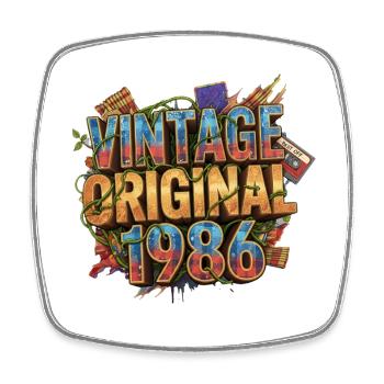 Vintage Original 1986  - Viereckiger Kühlschrankmagnet - Weiß - Vorne