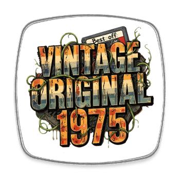 Vintage Original 1975 - Viereckiger Kühlschrankmagnet - Weiß - Vorne