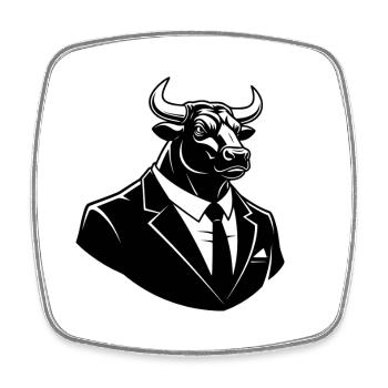 Bull in a Suit – Business Animal Motif - Square fridge magnet - white - Front