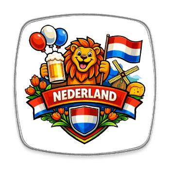 Holland cheerful logo - Square fridge magnet - white - Front
