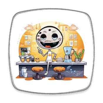 Kaffee Roboter Barista Cartoon - Viereckiger Kühlschrankmagnet - Weiß - Vorne