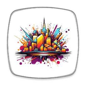 Colorful City Silhouette Explosion - Square fridge magnet - white - Front