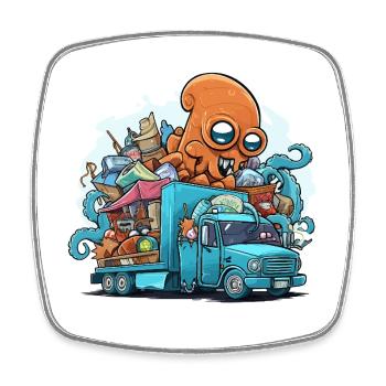 Colorful Octopus Garbage Truck - Square fridge magnet - white - Front