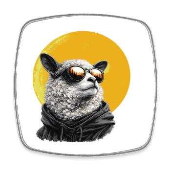 Sun Sheep in Hoodie with Sunglasses - Square fridge magnet - white - Front