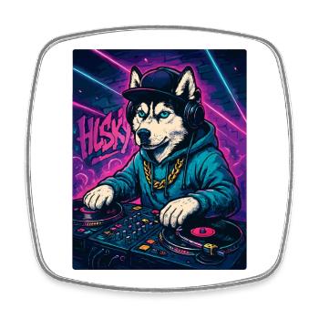 Husky DJ – Cadeau du club urbain de streetwear - Magnet carré - blanc - Devant
