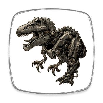 Mechanical dinosaur – T-Rex robot - Square fridge magnet - white - Front