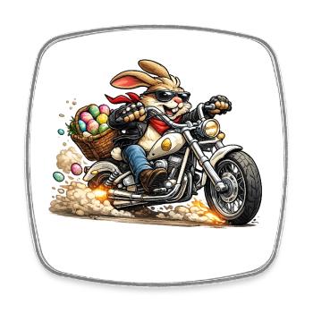 Easter bunny on motorcycle - Square fridge magnet - white - Front