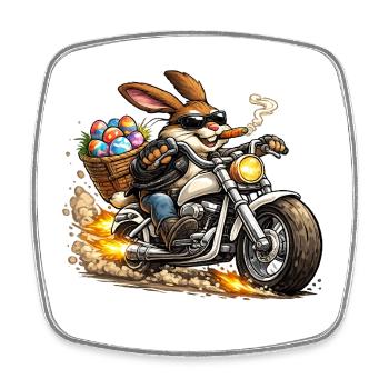Lapin de Pâques à moto - Magnet carré - blanc - Devant