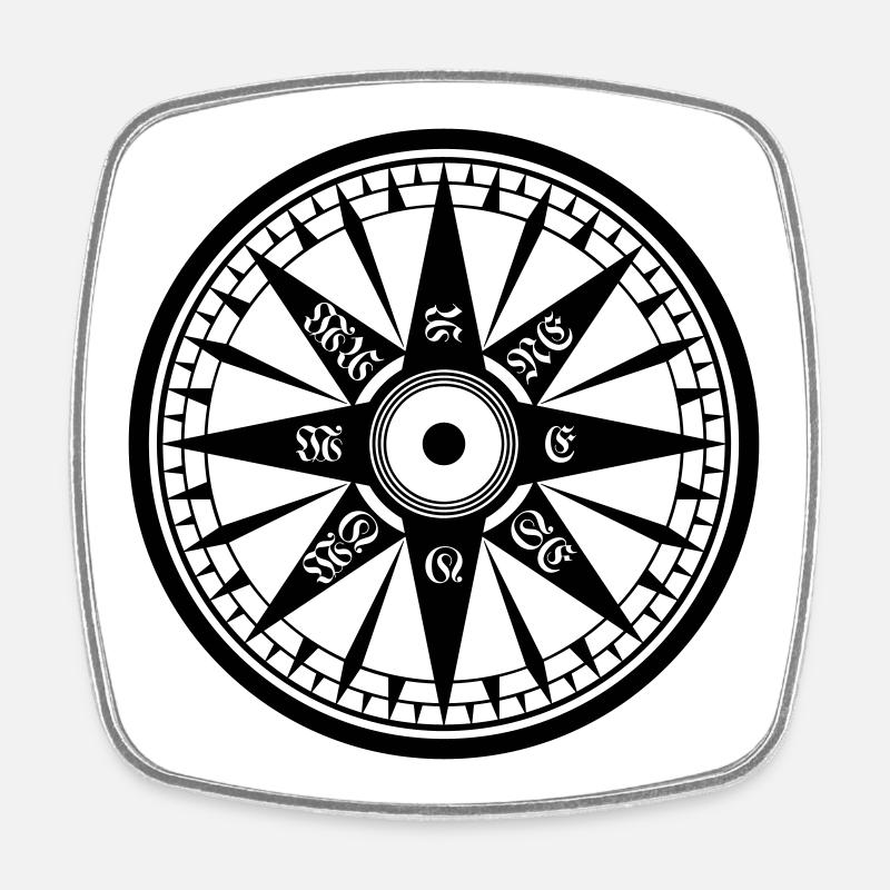 Kompass / Compass – Windrose, Schiffskompass - Viereckiger Kühlschrankmagnet - Weiß
