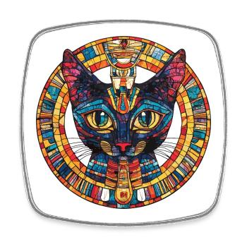 Mosaic cat in the circle of the sun - Square fridge magnet - white - Front