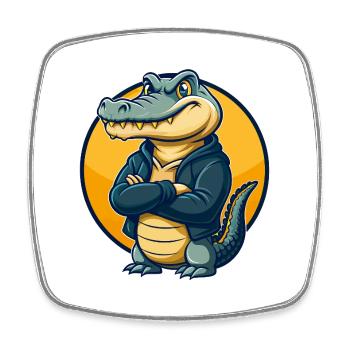 Alligator Kawaii Maskottchen Cartoon Clipart Logo Abzeichen - Viereckiger Kühlschrankmagnet - Weiß - Vorne